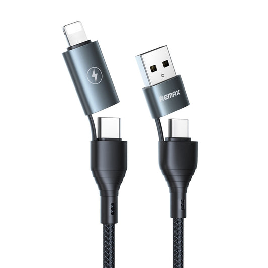 REMAX RC-011 1.2m 2.4A 4-in-1 USB to USB-C / Type-Cx2 + 8 Pin Fast Charging Data Cable(Black) - Multifunction Cable by REMAX | Online Shopping UK | buy2fix