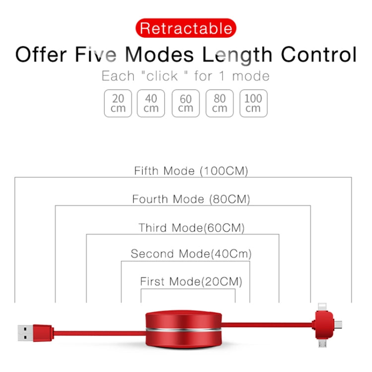 CAFELE 3 In 1 8 Pin + Type-C / USB-C + Micro USB Multi-function Scalable Charging Cable, Length: 1m (White) - Multifunction Cable by CAFELE | Online Shopping UK | buy2fix