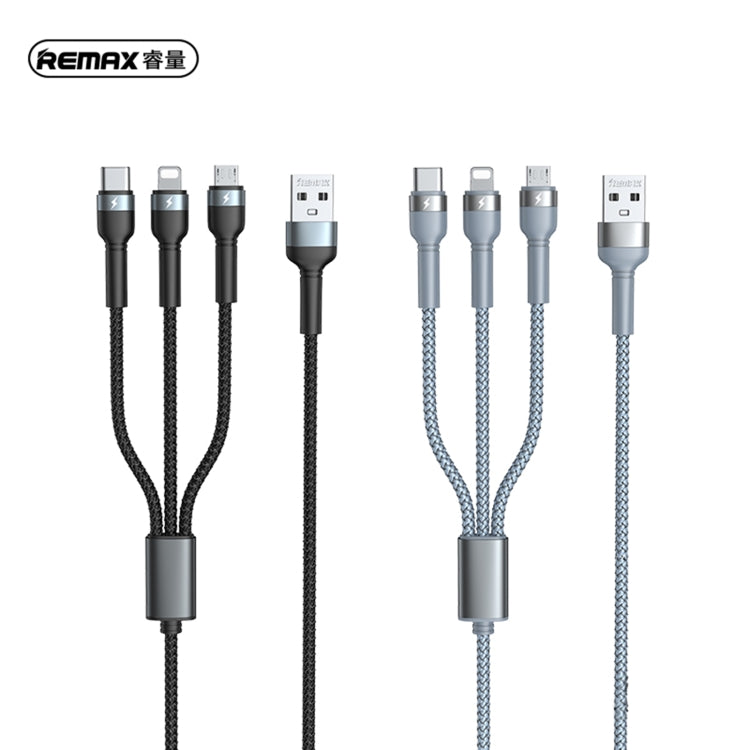 REMAX RC-124th Jany Series 3.1A 3 in 1 USB to Type-C + 8 Pin + Micro USB Charging Cable, Cable Length: 1.2m(Black) - Multifunction Cable by REMAX | Online Shopping UK | buy2fix