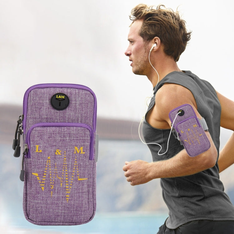 Universal 6.2 inch or Under Phone Zipper Double Bag Multi-functional Sport Arm Case with Earphone Hole(Purple) - 5.5~6.5 inch by buy2fix | Online Shopping UK | buy2fix