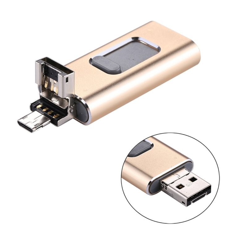 easyflash RQW-01B 3 in 1 USB 2.0 & 8 Pin & Micro USB 16GB Flash Drive(Gold) - U Disk & Card Reader by buy2fix | Online Shopping UK | buy2fix