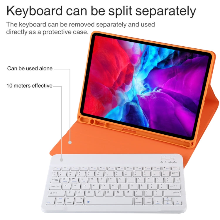 TG11B Detachable Bluetooth White Keyboard + Microfiber Leather Tablet Case for iPad Pro 11 inch (2020), with Pen Slot & Holder (Orange) - For iPad Pro by buy2fix | Online Shopping UK | buy2fix