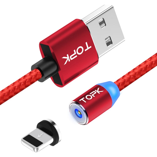 TOPK AM23 1m 2.4A Max USB to 8 Pin Nylon Braided Magnetic Charging Cable with LED Indicator(Red) - Charging Cable & Head by TOPK | Online Shopping UK | buy2fix