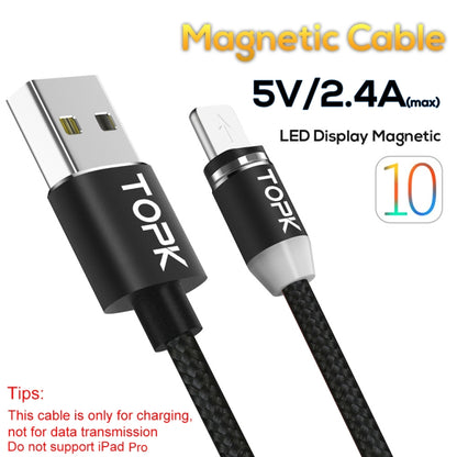 TOPK AM23 2m 2.4A Max USB to 8 Pin Nylon Braided Magnetic Charging Cable with LED Indicator(Black) - Charging Cable & Head by TOPK | Online Shopping UK | buy2fix
