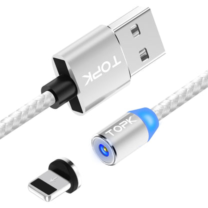 TOPK AM23 2m 2.4A Max USB to 8 Pin Nylon Braided Magnetic Charging Cable with LED Indicator(Silver) - Charging Cable & Head by TOPK | Online Shopping UK | buy2fix