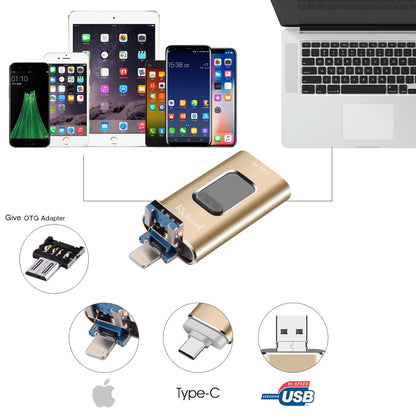 Richwell 3 in 1 16G Type-C + 8 Pin + USB 3.0 Metal Push-pull Flash Disk with OTG Function(Rose Gold) - U Disk & Card Reader by Richwell | Online Shopping UK | buy2fix