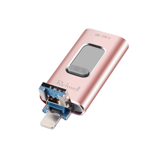 Richwell 3 in 1 32G Type-C + 8 Pin + USB 3.0 Metal Push-pull Flash Disk with OTG Function(Rose Gold) - U Disk & Card Reader by Richwell | Online Shopping UK | buy2fix