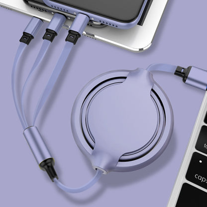 3.5A Liquid Silicone 3 in 1 USB to USB-C / Type-C + 8Pin + Micro USB Retractable Data Syn Charging Cable (Purple) - Multifunction Cable by buy2fix | Online Shopping UK | buy2fix