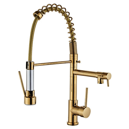 Copper Pull Type Large Spring Double Outlet Kitchen Sink Hot Cold Faucet - Faucets & Accessories by buy2fix | Online Shopping UK | buy2fix