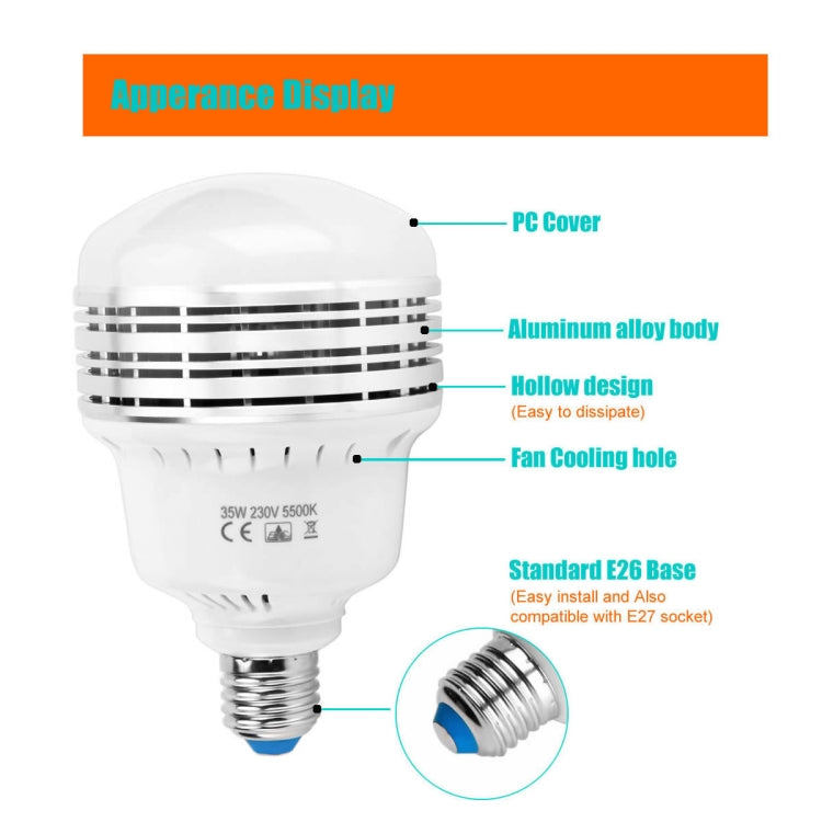 MANTOO PGL35 35W 120V 5500K 3900LM LED Light Bulb for Photography Lighting - LED Blubs & Tubes by MANTOO | Online Shopping UK | buy2fix