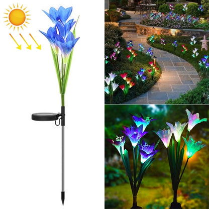 Simulated Lily Flower 4 Heads Solar Powered Outdoor IP55 Waterproof LED Decorative Lawn Lamp, White Light (Blue) - Solar Lights by buy2fix | Online Shopping UK | buy2fix