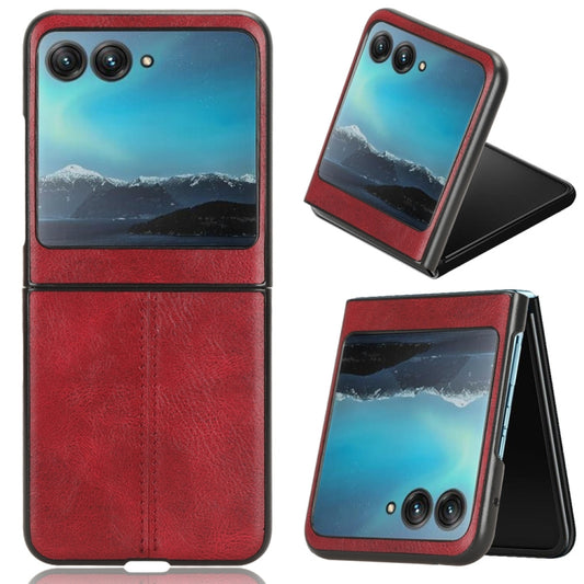 For Motorola Moto Razr 40 Ultra Sewing Cow Pattern Skin PC + PU + TPU Phone Case (Red) - Motorola Cases by buy2fix | Online Shopping UK | buy2fix