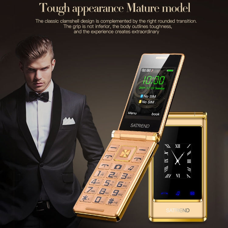 SATREND A15-M Dual-screen Flip Elder Phone, 3.0 inch + 1.77 inch, MTK6261D, Support FM, Network: 2G, Big Keys, Dual SIM(Gold) - SATREND by SATREND | Online Shopping UK | buy2fix