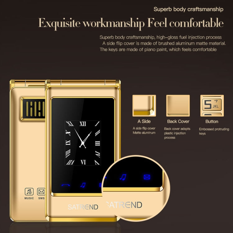 SATREND A15-M Dual-screen Flip Elder Phone, 3.0 inch + 1.77 inch, MTK6261D, Support FM, Network: 2G, Big Keys, Dual SIM(Gold) - SATREND by SATREND | Online Shopping UK | buy2fix