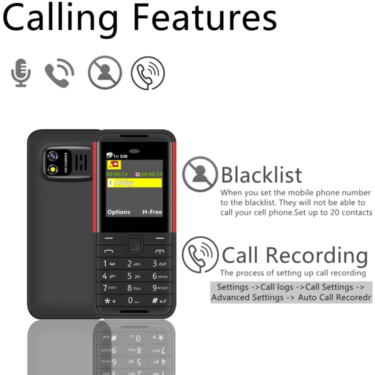 SERVO BM5310 Mini Mobile Phone, English Key, 1.33 inch, MTK6261D, 21 Keys, Support Bluetooth, FM, Magic Sound, Auto Call Record, GSM, Triple SIM (Black Red) - SERVO by SERVO | Online Shopping UK | buy2fix