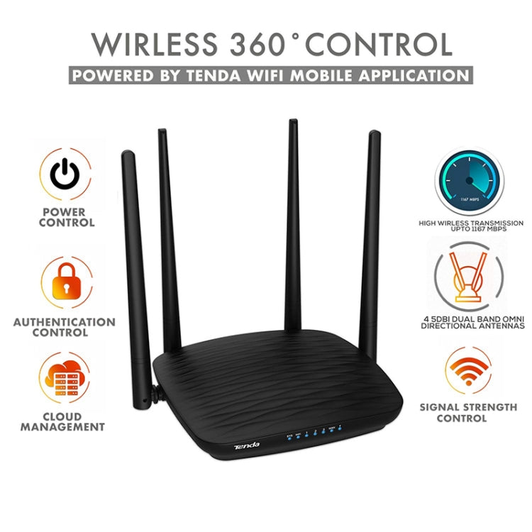 Tenda AC5 1200Mbps 2.4 / 5GHz Dual-Band Router Fast Ethernet Repeater Wireless Router Global version - Wireless Routers by Tenda | Online Shopping UK | buy2fix