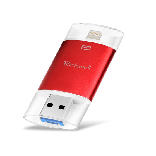 Richwell 3 in 1 64G Type-C + 8 Pin + USB 3.0 Metal Double Cover Push-pull Flash Disk with OTG Function(Red) - U Disk & Card Reader by Richwell | Online Shopping UK | buy2fix