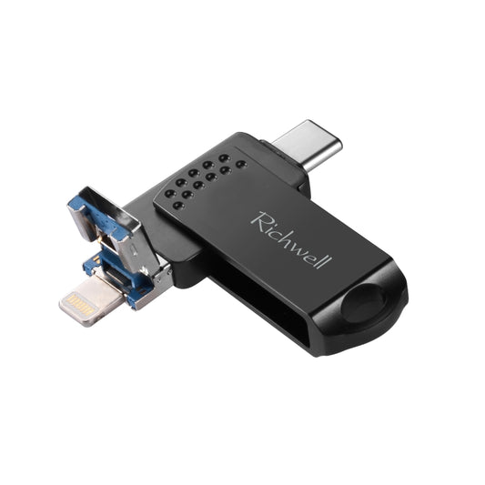 Richwell 64G Type-C + 8 Pin + USB 3.0 Metal Flash Disk with OTG Function(Black) - U Disk & Card Reader by Richwell | Online Shopping UK | buy2fix