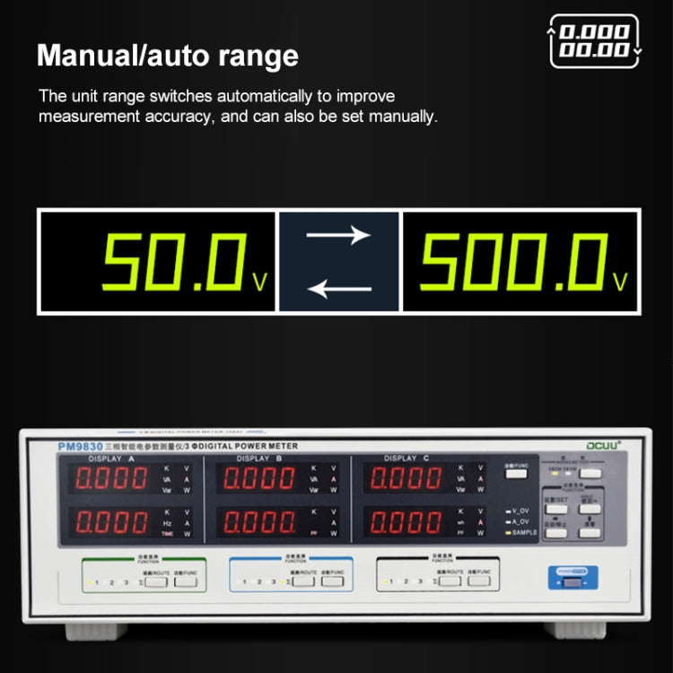 DCUU PM9830 500V 80A Three Phase Digital AC Voltage Current Power Factor & Power Meter (US Plug) - Current & Voltage Tester by buy2fix | Online Shopping UK | buy2fix