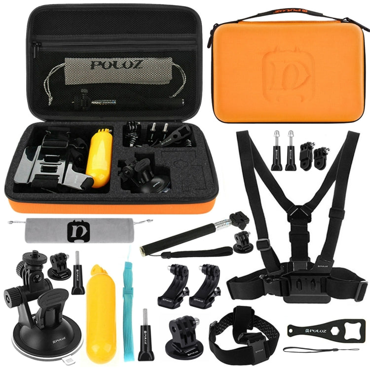 PULUZ 20 in 1 Accessories Combo Kits with Orange EVA Case (Chest Strap + Head Strap + Suction Cup Mount + 3-Way Pivot Arm + J-Hook Buckles + Extendable Monopod + Tripod Adapter + Bobber Hand Grip + St ...  for GoPro, Insta360, DJI and Other Action Cameras -  by PULUZ | Online Shopping UK | buy2fix