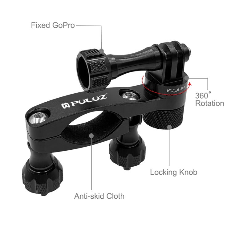 PULUZ 360 Degree Rotation Bike Aluminum Handlebar Adapter Mount with Screw for GoPro, Insta360, DJI and Other Action Cameras(Black) - Bicycle Handlebar Mount by PULUZ | Online Shopping UK | buy2fix