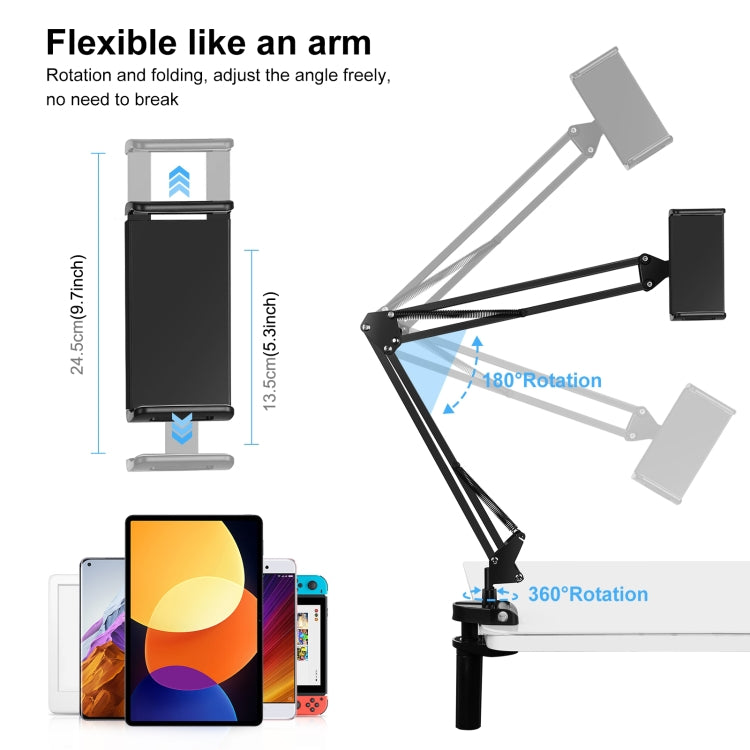 PULUZ  Live Broadcast Desktop Arm Stand Suspension Clamp Holder with Tablet PC Clamp(Black) - Stand by PULUZ | Online Shopping UK | buy2fix