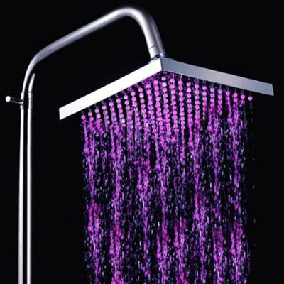 Square Temperature Sensor 3-Color (Blue / Pink / Red) LED Showerhead(Silver) - Shower Head by buy2fix | Online Shopping UK | buy2fix