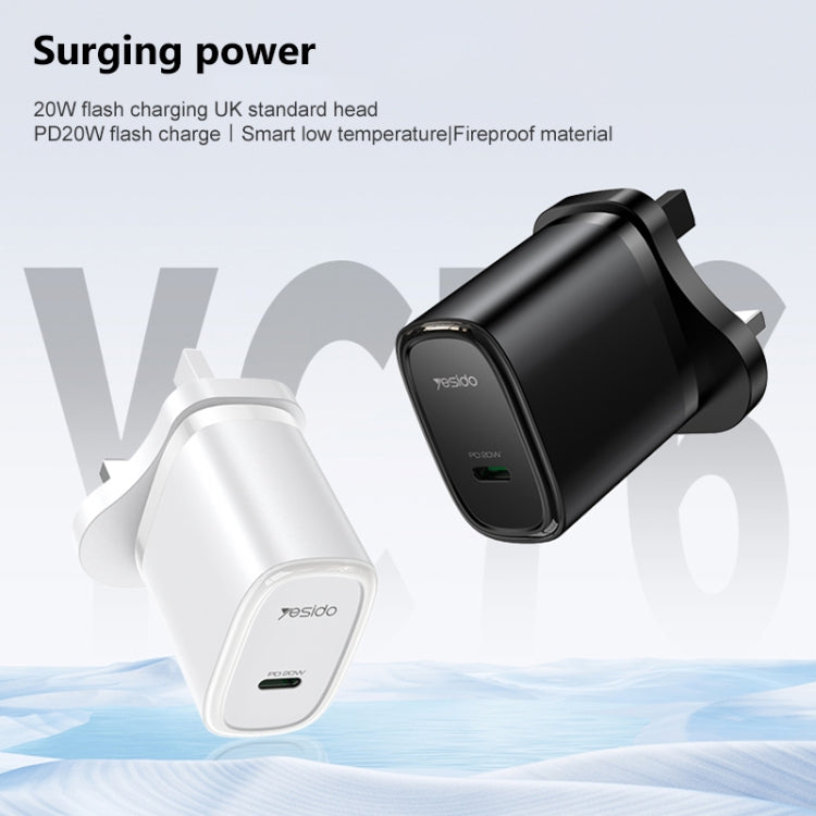 Yesido YC76B PD 20W USB-C / Type-C Single Port Quick Charger, UK Plug (Black) - USB Charger by Yesido | Online Shopping UK | buy2fix