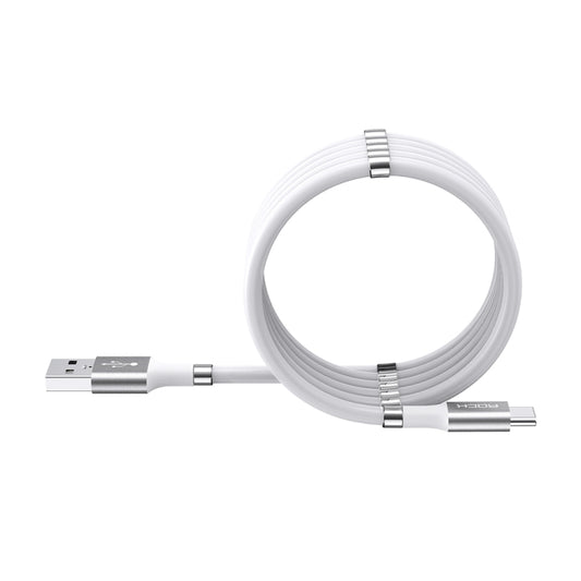 ROCK 2A Type-C / USB-C Silicone Magnetic Charging Data Cable, Length: 1.8m (White) - USB-C & Type-C Cable by ROCK | Online Shopping UK | buy2fix