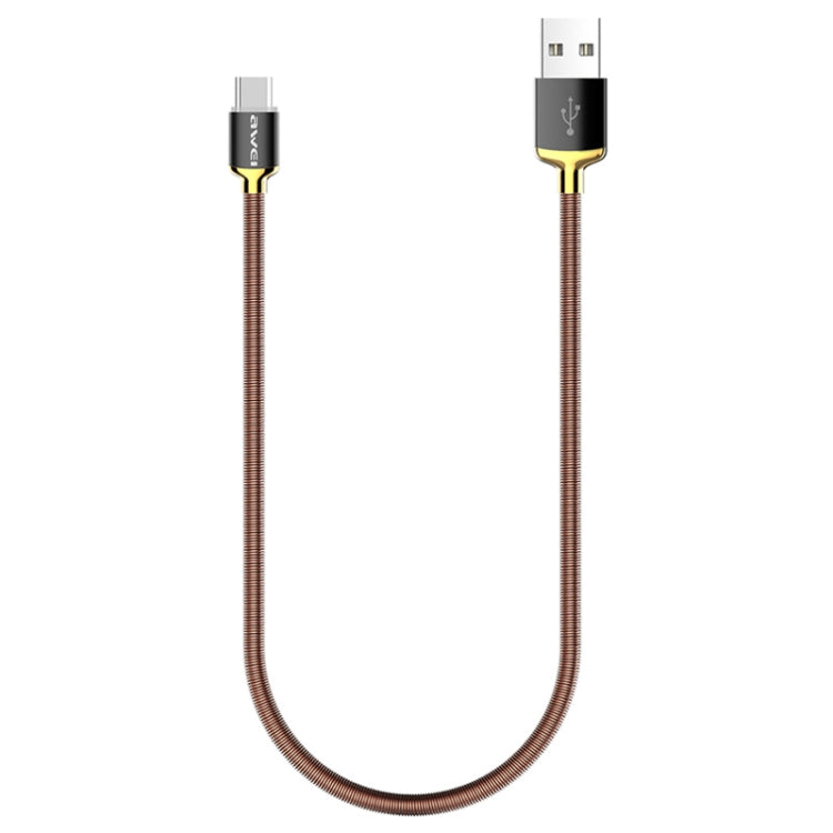 awei CL-26 0.3m 2.4A USB to USB-C / Type-C Metal Fast Charging Cable (Gold) - USB-C & Type-C Cable by awei | Online Shopping UK | buy2fix