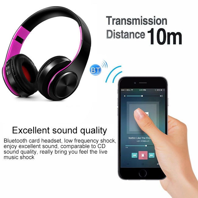 LPT660 Wireless Folding Sports Stereo Music Bluetooth Phones Earphones Support TF Card (Rose Red) - Headset & Headphone by buy2fix | Online Shopping UK | buy2fix