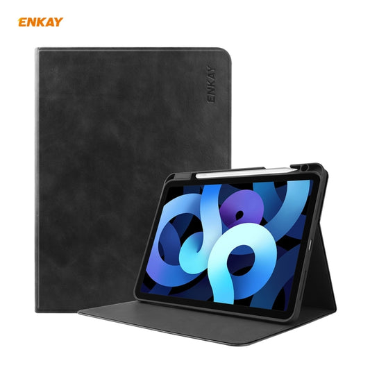 ENKAY ENK-8024 Cow Texture PU Leather + TPU Smart Case with Pen Slot foriPad Air 2022 / 2020 10.9 / iPad Pro 11 (2018)(Black) - iPad Air (2022) / (2020) 10.9 Cases by ENKAY | Online Shopping UK | buy2fix