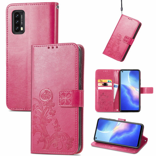 For Blackview A90 Four-leaf Clasp Embossed Buckle Mobile Phone Protection Leather Case with Lanyard & Card Slot & Wallet & Bracket Function(Magenta) -  by buy2fix | Online Shopping UK | buy2fix