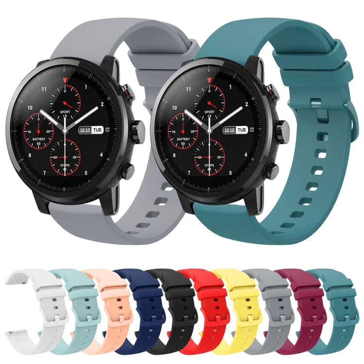 For Amazfit 2 Stratos 22mm Solid Color Soft Silicone Watch Band(Sapphire Green) - Watch Bands by buy2fix | Online Shopping UK | buy2fix