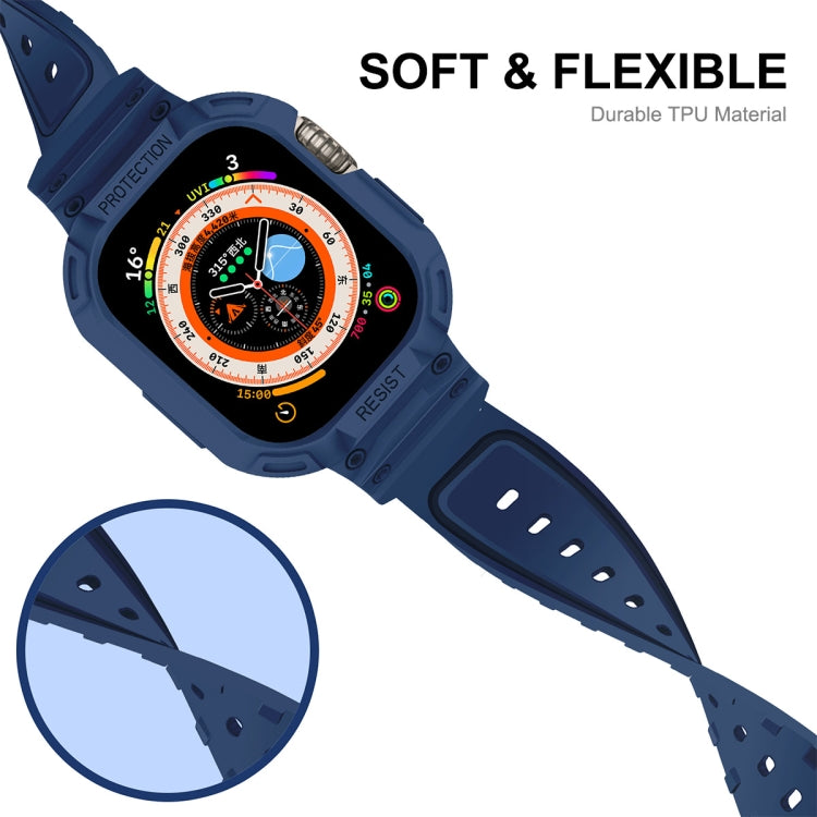 For Apple Watch Ultra 49mm JUNSUNMAY Integrated TPU Case Adjustable Elastic Watch Band(Dark Blue) - Watch Cases by JUNSUNMAY | Online Shopping UK | buy2fix