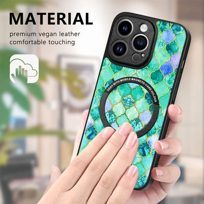 For iPhone 14 Pro Colored Drawing Leather Back Cover Magsafe Phone Case(Emerald) - iPhone 14 Pro Cases by buy2fix | Online Shopping UK | buy2fix