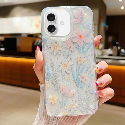 For iPhone 16 Fresh Small Floral Epoxy TPU Phone Case(D03 Floral Pink) - iPhone 16 Cases by buy2fix | Online Shopping UK | buy2fix