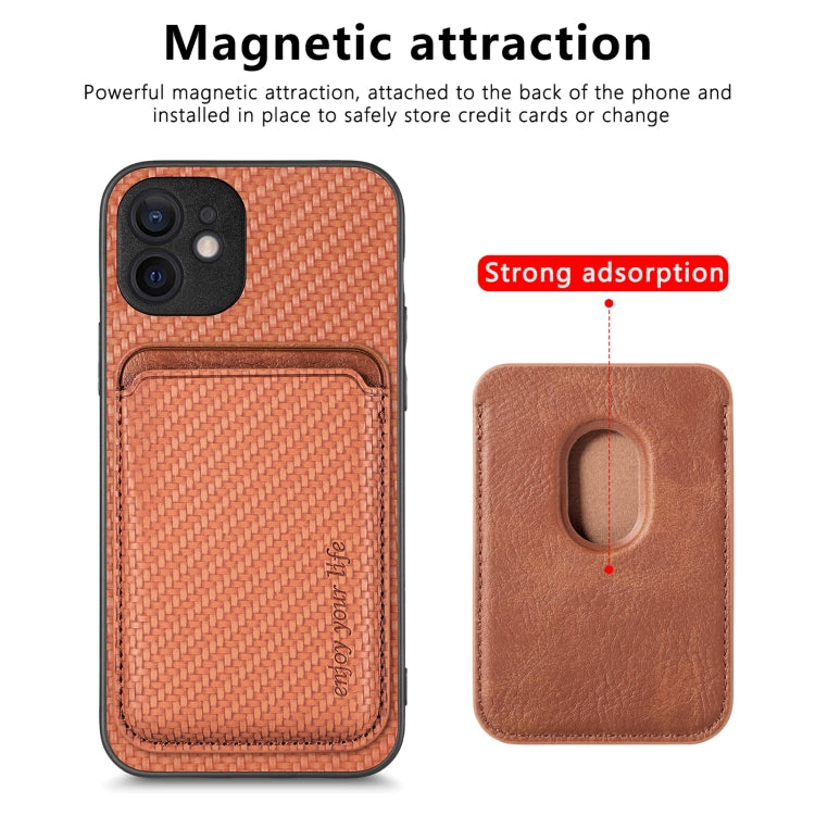 For iPhone 12 mini Carbon Fiber Leather Card Magsafe Magnetic Phone Case(Brown) - iPhone 12 mini Cases by buy2fix | Online Shopping UK | buy2fix