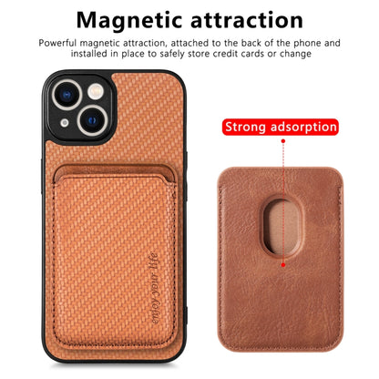 For iPhone 14 Pro Carbon Fiber Leather Card Magsafe Magnetic Phone Case(Brown) - iPhone 14 Pro Cases by buy2fix | Online Shopping UK | buy2fix