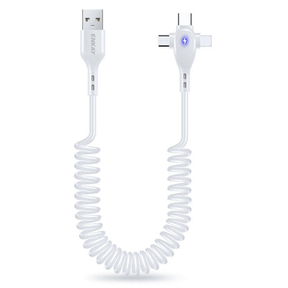 ENKAY Hat-Prince 3 in 1 6A USB to 8 Pin+Type-C+Micro USB Supper Fast Charge Spring Cable, Length: 1.8m(White) - Multifunction Cable by ENKAY | Online Shopping UK | buy2fix