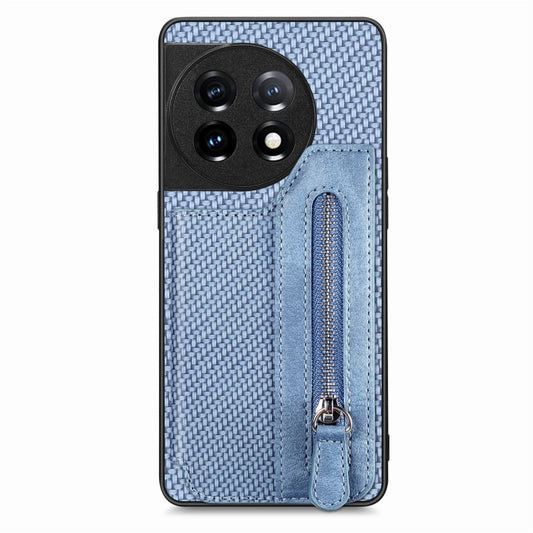 For OnePlus 11 Carbon Fiber Horizontal Flip Zipper Wallet Phone Case(Blue) - OnePlus Cases by buy2fix | Online Shopping UK | buy2fix