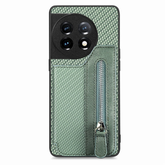 For OnePlus 11 Carbon Fiber Horizontal Flip Zipper Wallet Phone Case(Green) - OnePlus Cases by buy2fix | Online Shopping UK | buy2fix