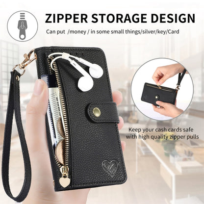 For iPhone 16 Love Zipper Lanyard Leather Phone Case(Black) - iPhone 16 Cases by buy2fix | Online Shopping UK | buy2fix