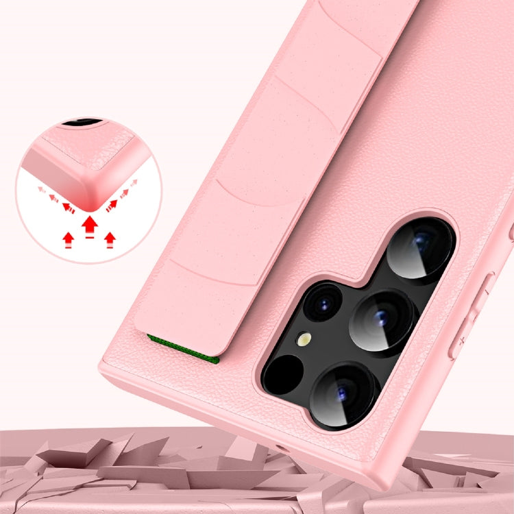 For Samsung Galaxy S25+ 5G Skin Elastic Wrist Grip Back Cover Phone Case(Pink) - Galaxy S25+ 5G Cases by buy2fix | Online Shopping UK | buy2fix