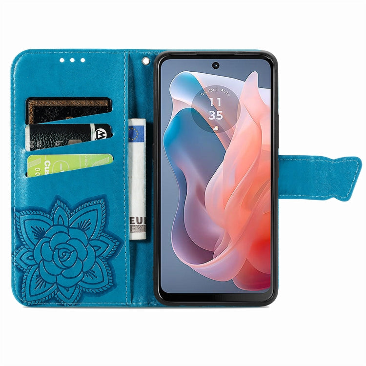 For Motorola Moto G  Play  2024 Butterfly Love Flower Embossed Leather Phone Case(Blue) - Motorola Cases by buy2fix | Online Shopping UK | buy2fix