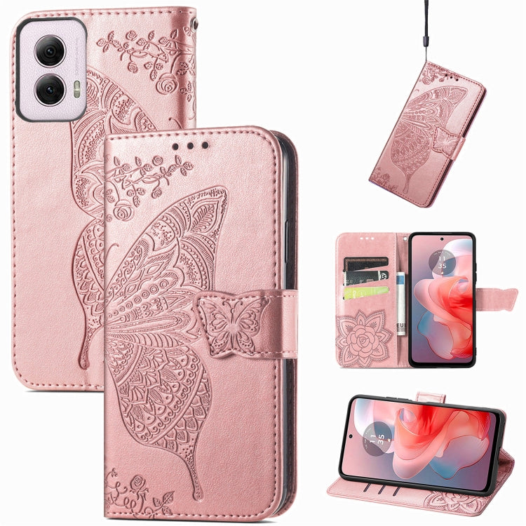 For Motorola Moto G Power 2024 Butterfly Love Flower Embossed Leather Phone Case(Rose Pink) - Motorola Cases by buy2fix | Online Shopping UK | buy2fix