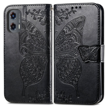 For Motorola Moto G Stylus 5G 2024 Butterfly Love Flower Embossed Leather Phone Case(Black) - Motorola Cases by buy2fix | Online Shopping UK | buy2fix