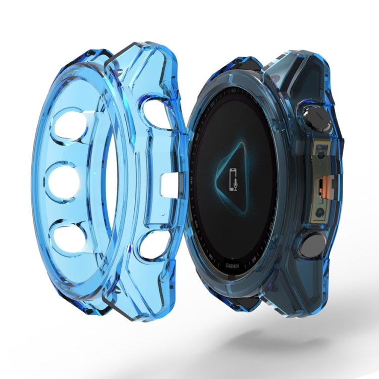 For Garmin Fenix 8 AMOLED / MIP 51mm ENKAY Hat-Prince Transparent TPU Frame Drop Protection Case(Blue) - Watch Cases by ENKAY | Online Shopping UK | buy2fix