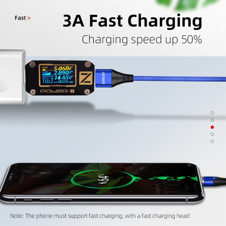 ENKAY 3A USB to Type-C Magnetic Fast Charging Data Cable with LED Light, Length:1m(Black) - Charging Cable & Head by ENKAY | Online Shopping UK | buy2fix