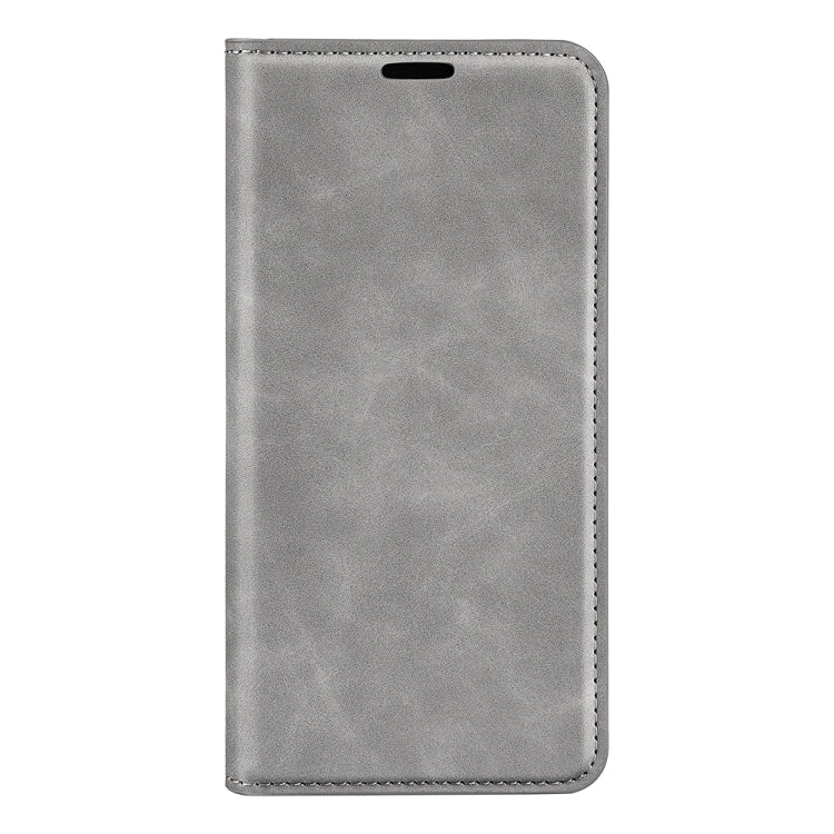 For iPhone 16 Pro Retro-skin  Magnetic Suction Leather Phone Case(Grey) - iPhone 16 Pro Cases by buy2fix | Online Shopping UK | buy2fix